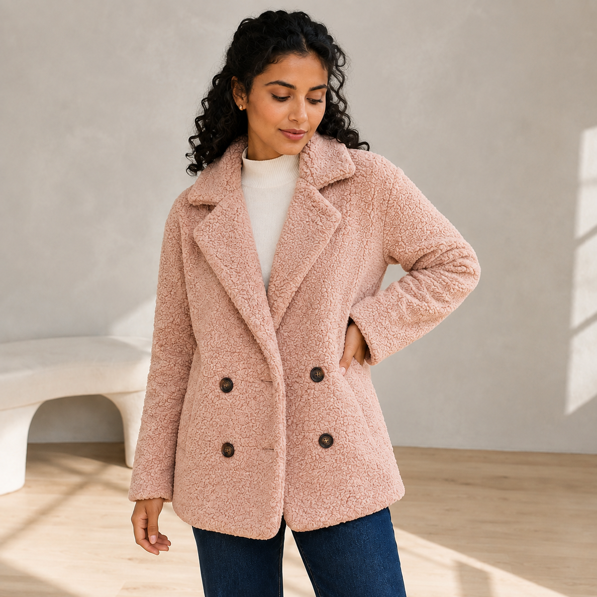 Verity | Cosy Borg Coat with Notched Lapel for Women