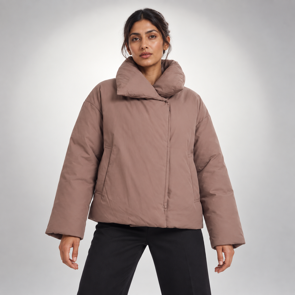 Delphine | Effortless Womens Brown Puffer Coat with Oversized Contemporary Fit