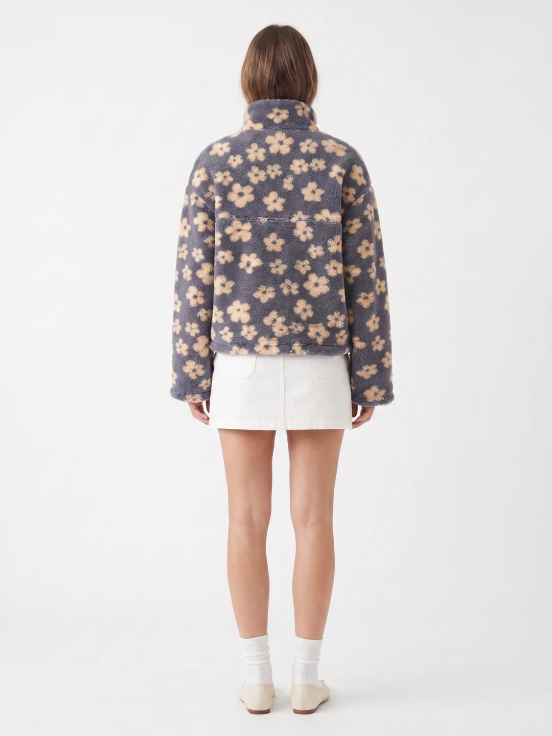 Cressida | Floral Fleece Half Zip Pullover, Oversized Winter Sweater