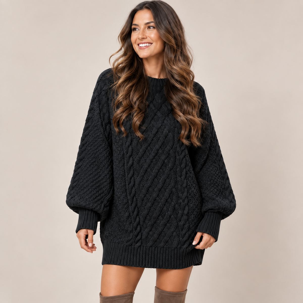 Sidonie | Timeless Cable Knit Jumper Dress for Women with Cosy Textured Finish