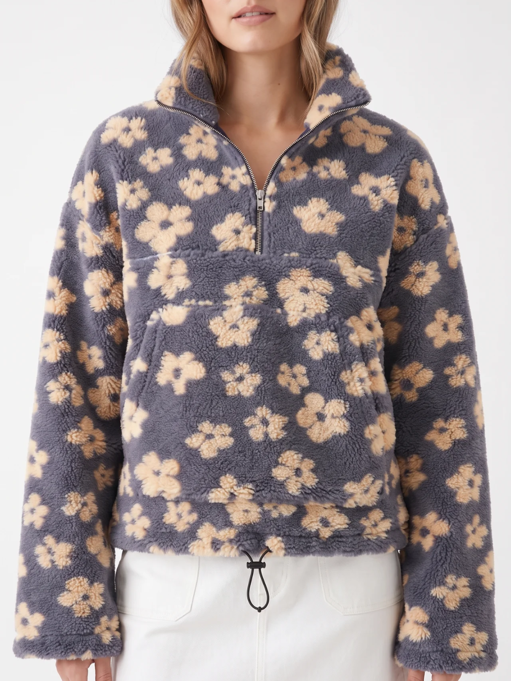 Cressida | Floral Fleece Half Zip Pullover, Oversized Winter Sweater