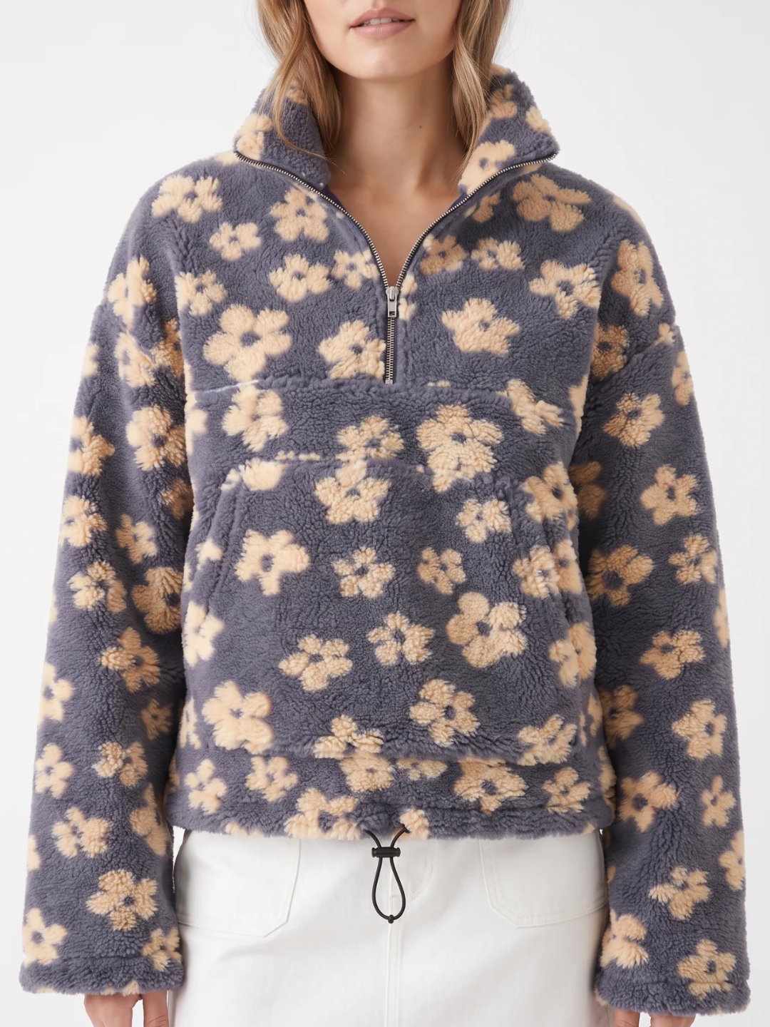 Cressida | Floral Fleece Half Zip Pullover, Oversized Winter Sweater
