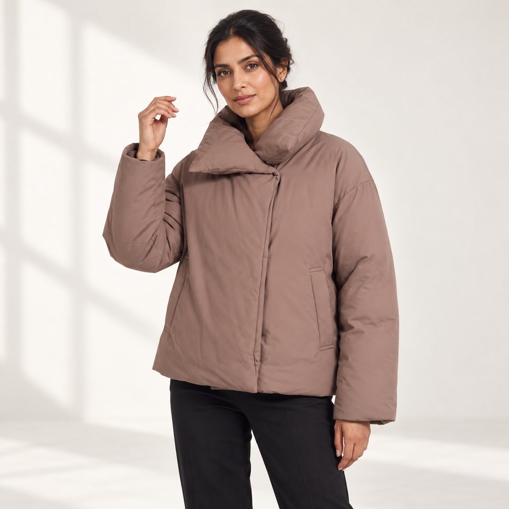 Delphine | Effortless Womens Brown Puffer Coat with Oversized Contemporary Fit