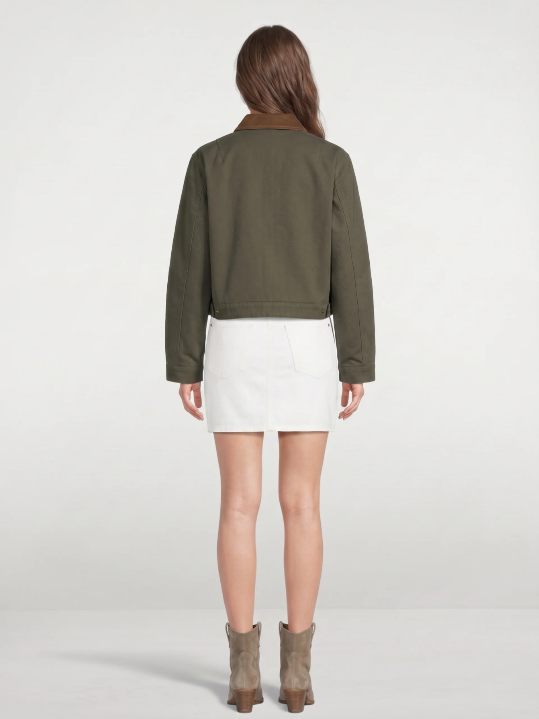 Sophia | Cropped Utility Jacket, Contrast Collar Zip-Up Autumn Coat