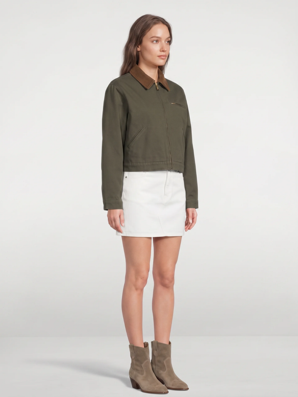 Sophia | Cropped Utility Jacket, Contrast Collar Zip-Up Autumn Coat