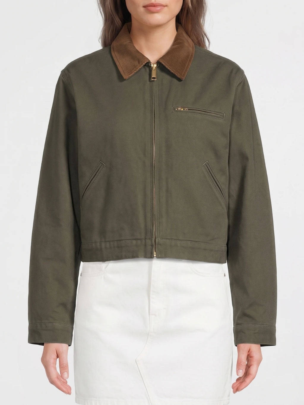 Sophia | Cropped Utility Jacket, Contrast Collar Zip-Up Autumn Coat