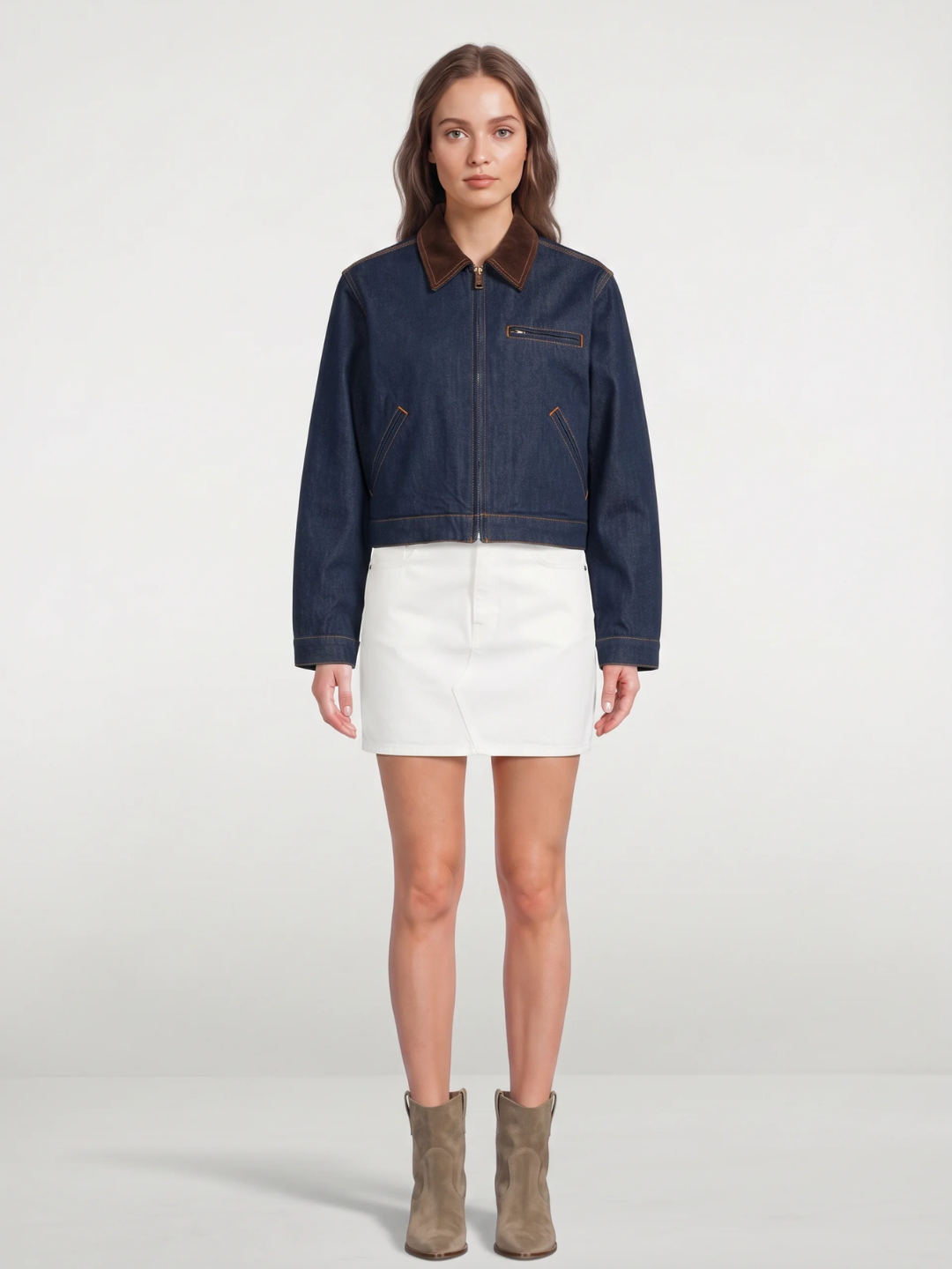Sophia | Cropped Utility Jacket, Contrast Collar Zip-Up Autumn Coat