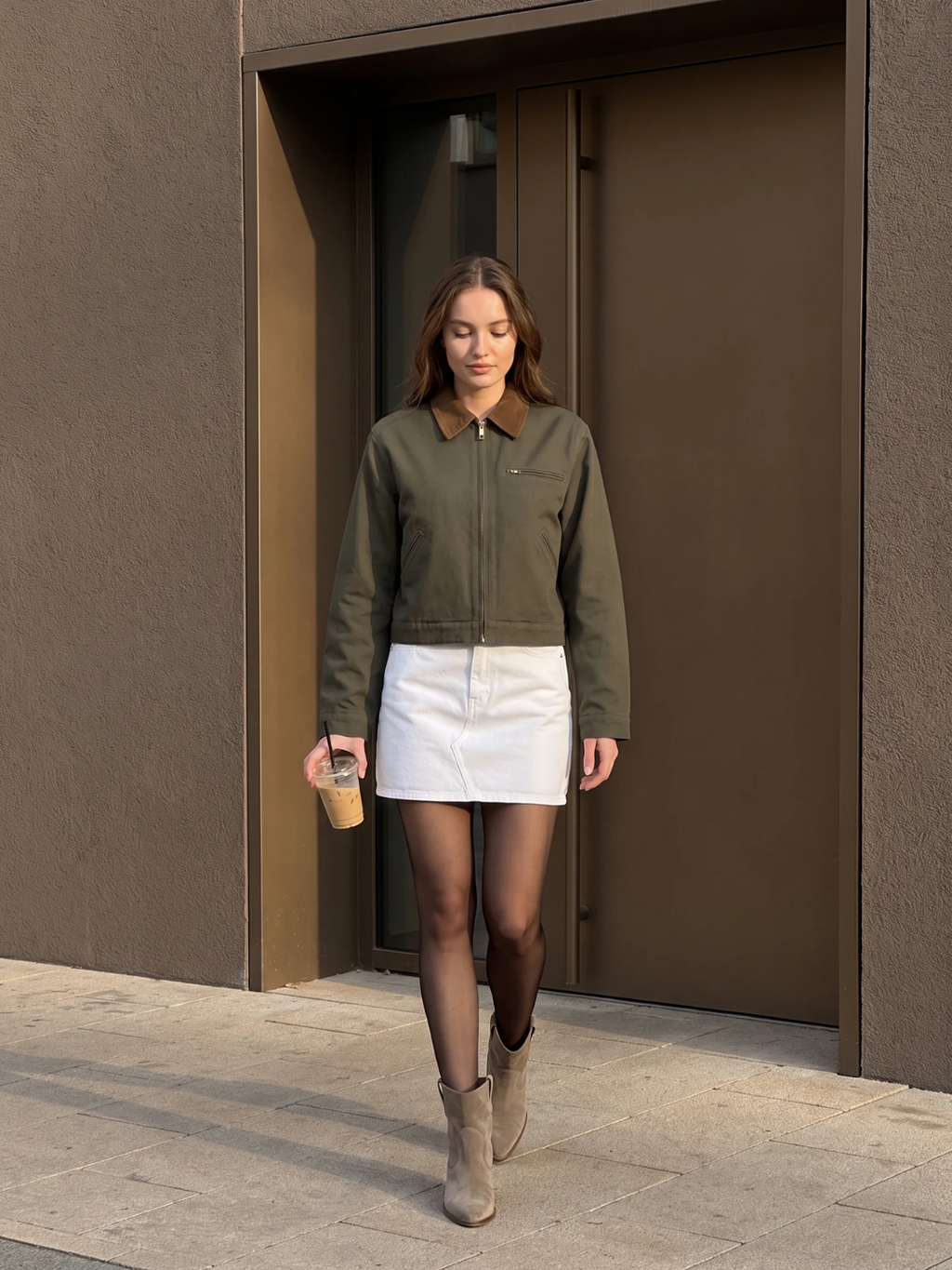 Sophia | Cropped Utility Jacket, Contrast Collar Zip-Up Autumn Coat
