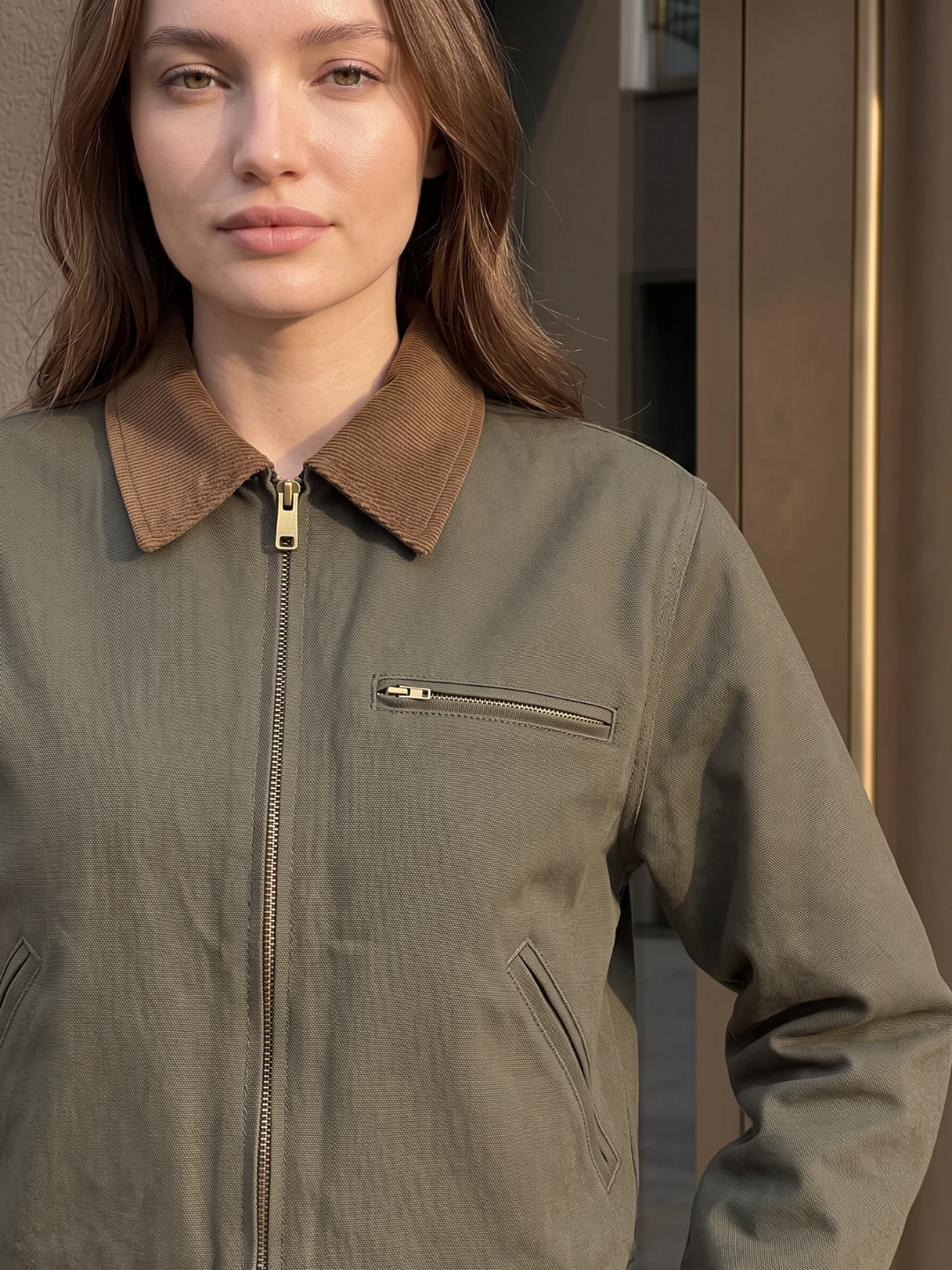 Sophia | Cropped Utility Jacket, Contrast Collar Zip-Up Autumn Coat