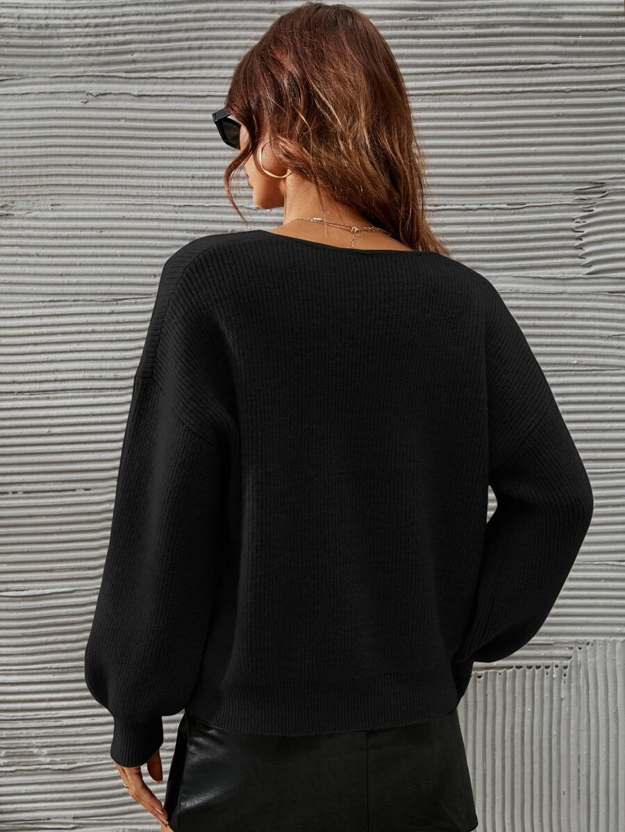 SHEIN Frenchy V-neck Drop Shoulder Jumper