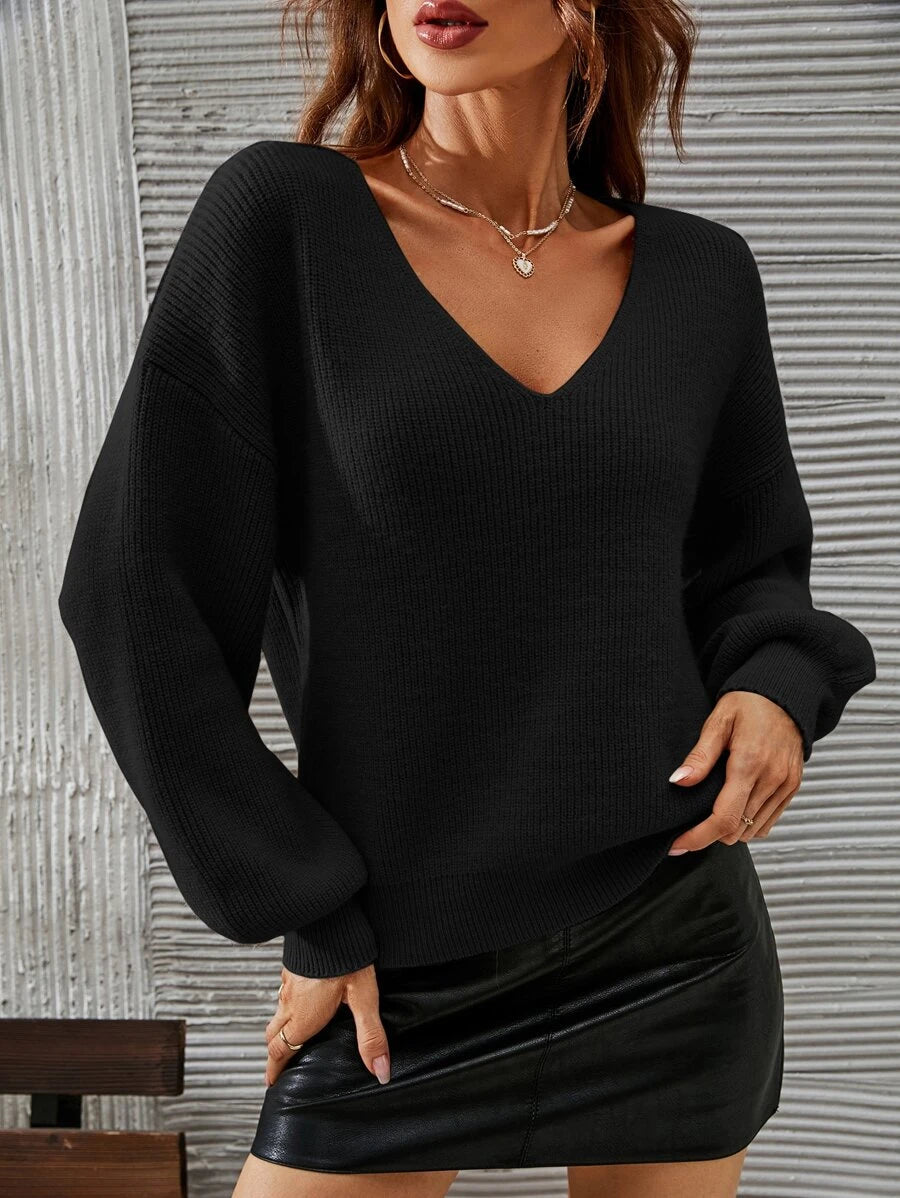 SHEIN Frenchy V-neck Drop Shoulder Jumper