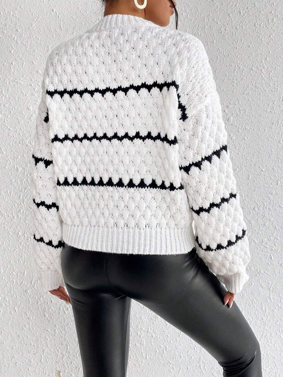 SHEIN Unity Striped Pattern Drop Shoulder Sweater,Long Sleeve Tops Knit Pullover Fall Winter Sweater