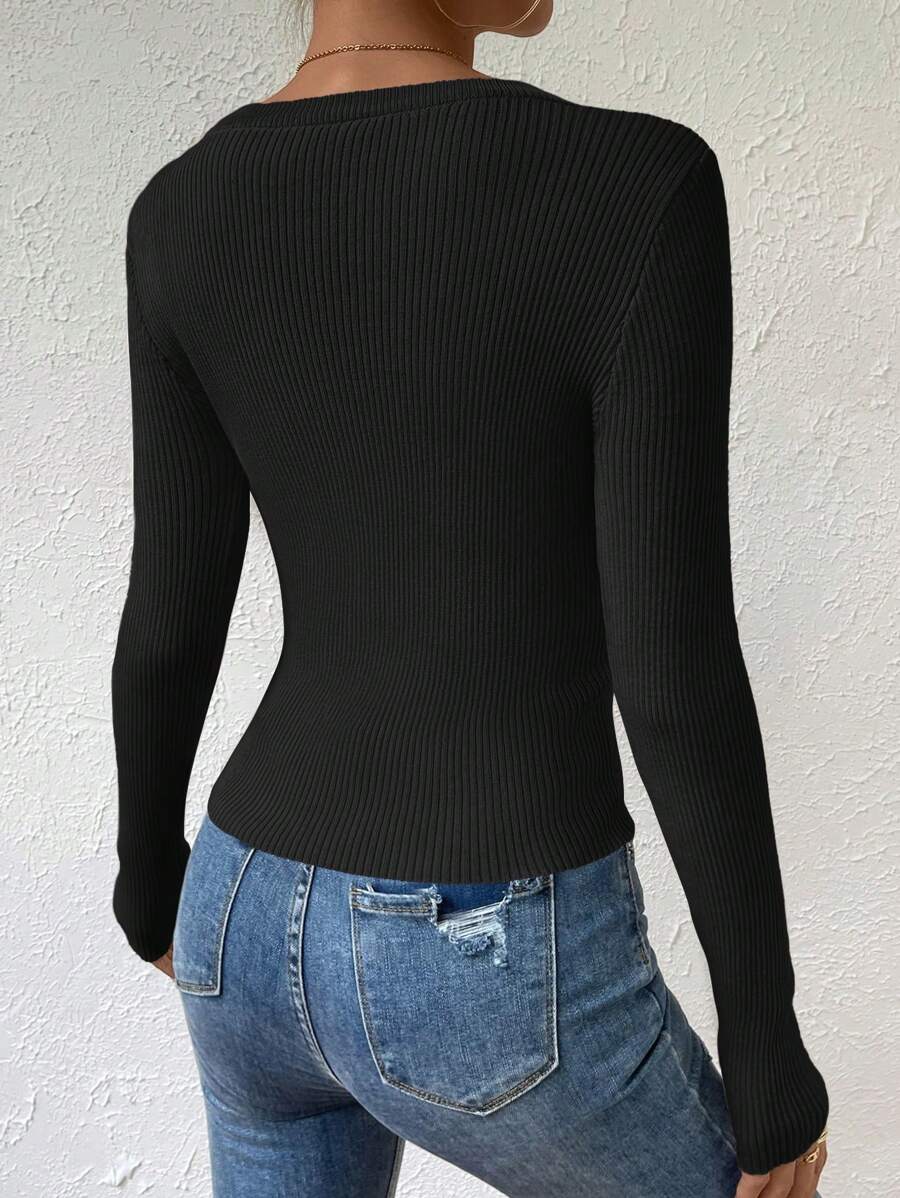 EMERY ROSE Solid Ribbed Knit Sweater,Long Sleeve Tops Knit Pullover Fall Winter Sweater