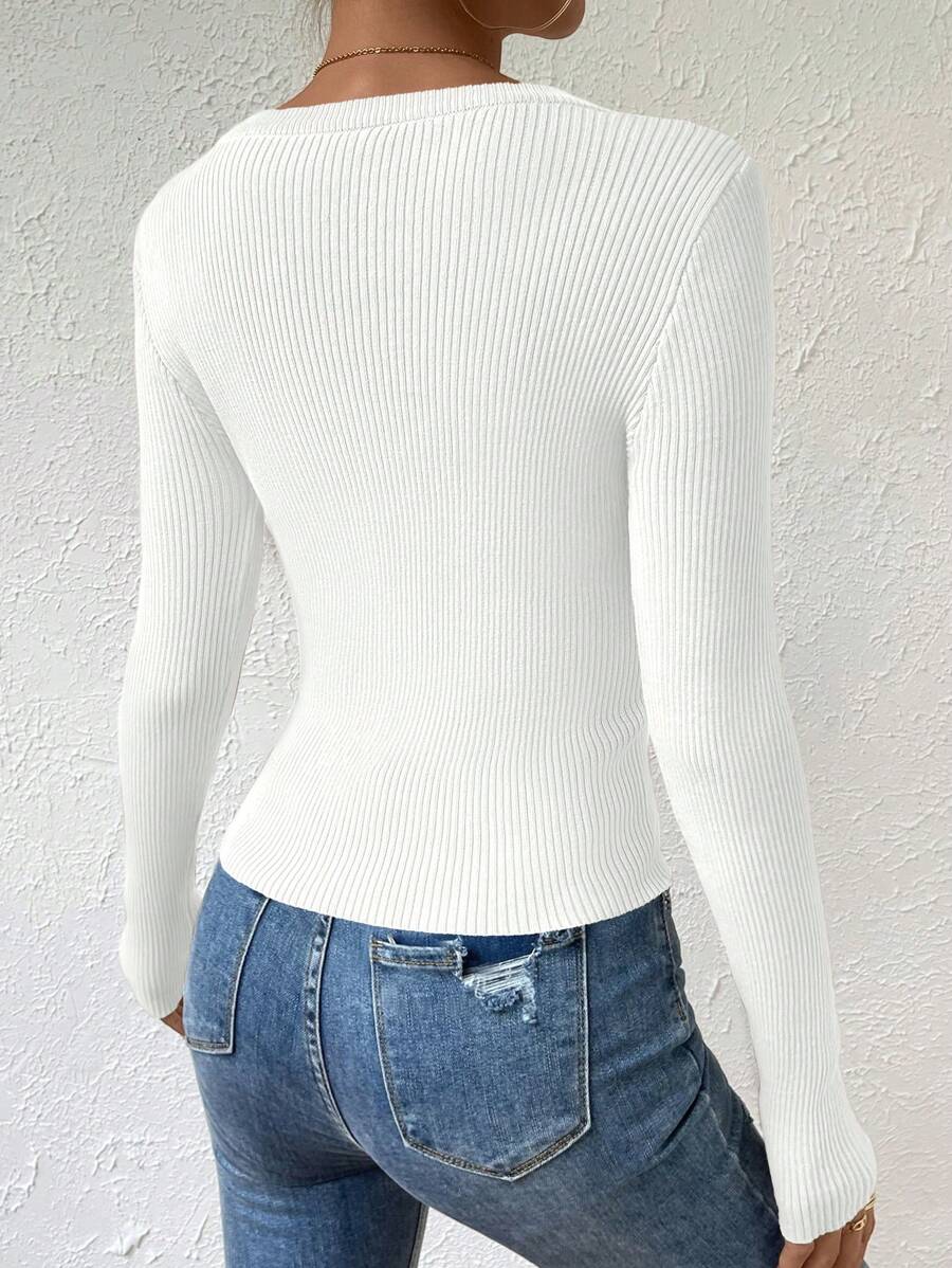 EMERY ROSE Solid Ribbed Knit Sweater,Long Sleeve Tops Knit Pullover Fall Winter Sweater