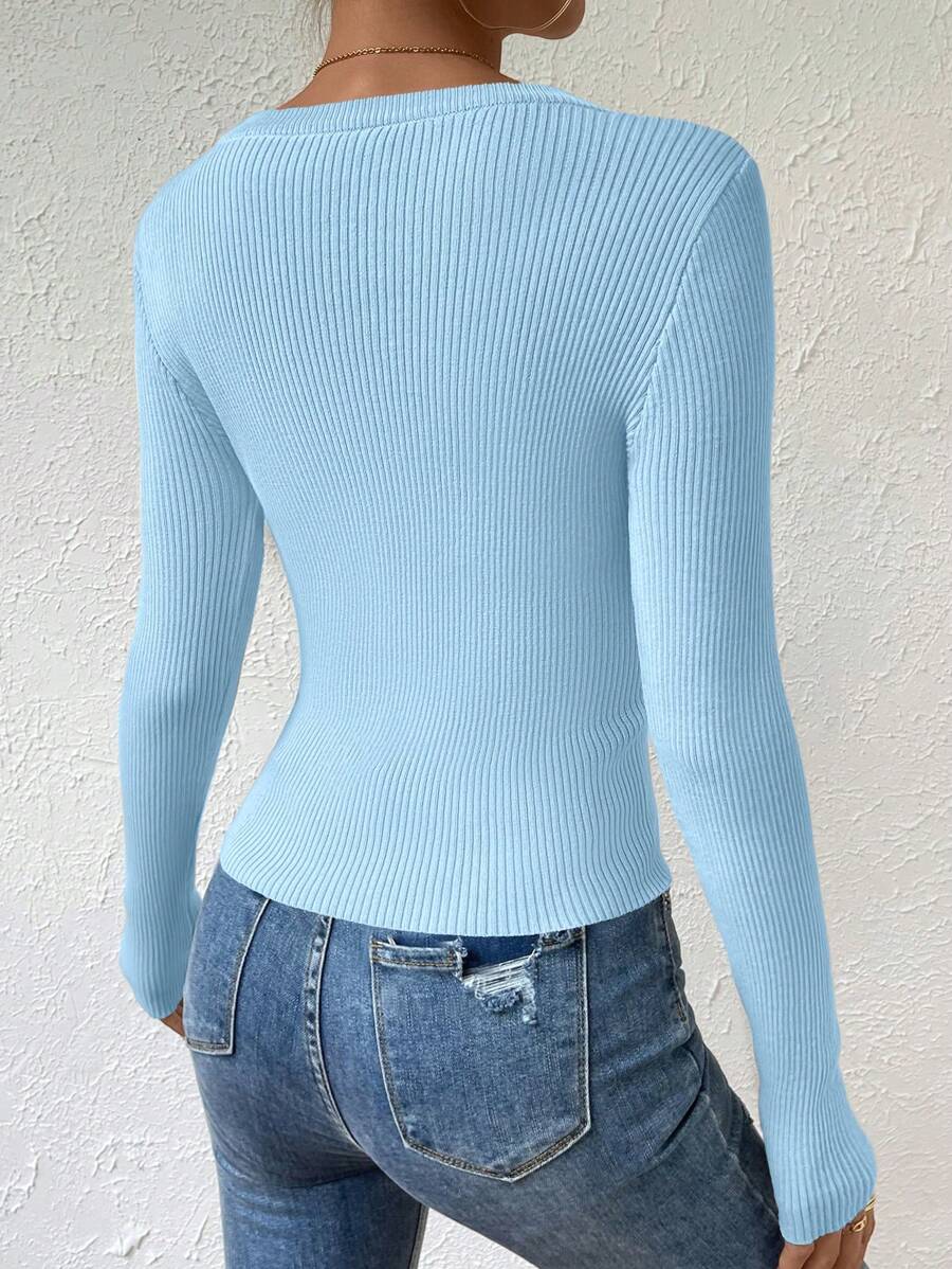 EMERY ROSE Solid Ribbed Knit Sweater,Long Sleeve Tops Knit Pullover Fall Winter Sweater