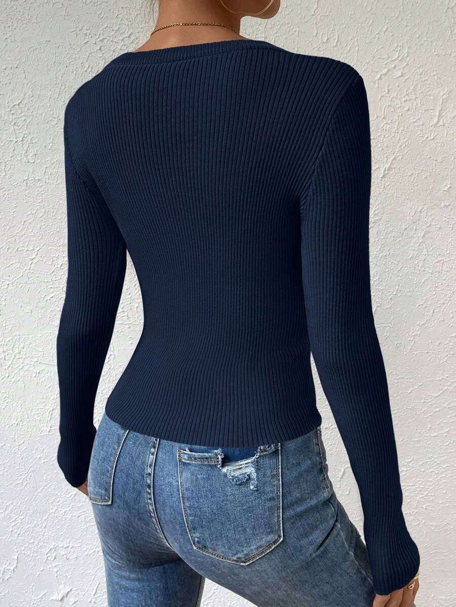 EMERY ROSE Solid Ribbed Knit Sweater,Long Sleeve Tops Knit Pullover Fall Winter Sweater