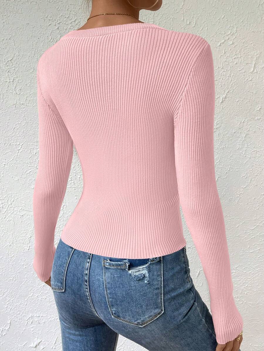 EMERY ROSE Solid Ribbed Knit Sweater,Long Sleeve Tops Knit Pullover Fall Winter Sweater