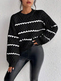 SHEIN Unity Striped Pattern Drop Shoulder Sweater,Long Sleeve Tops Knit Pullover Fall Winter Sweater