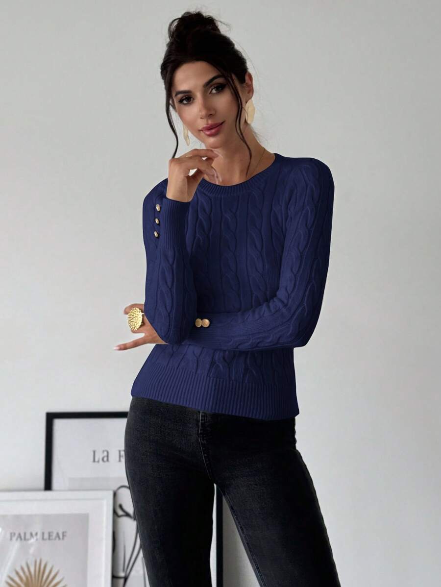 Firerie Women's Elegant Basic White Cable Knit Sweater,Autumn Brunch Crew Neck Long Sleeve Pullover,College Style Slim Fit Viscose Top,Business Casual Office