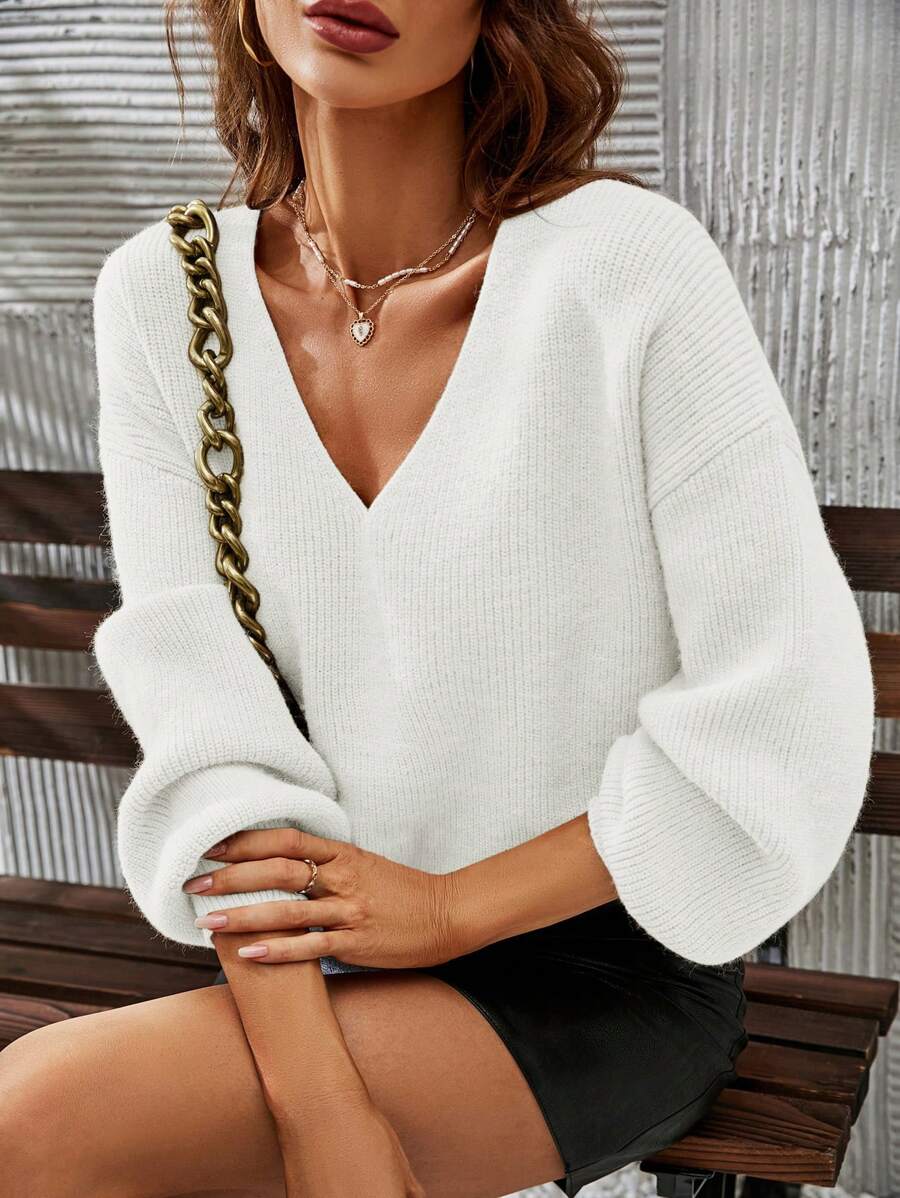 SHEIN Frenchy V-neck Drop Shoulder Jumper