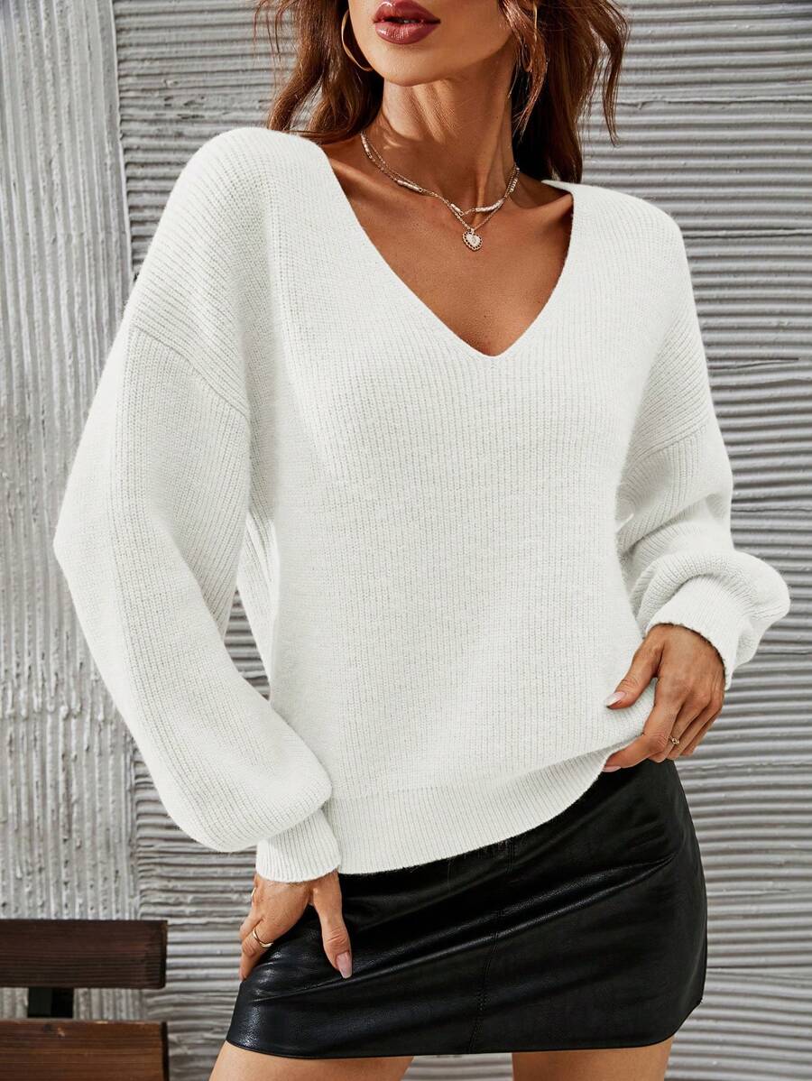 SHEIN Frenchy V-neck Drop Shoulder Jumper