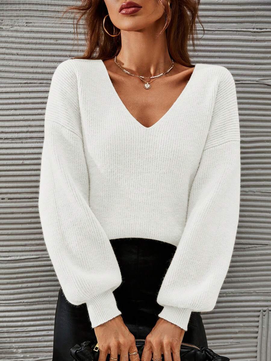 SHEIN Frenchy V-neck Drop Shoulder Jumper