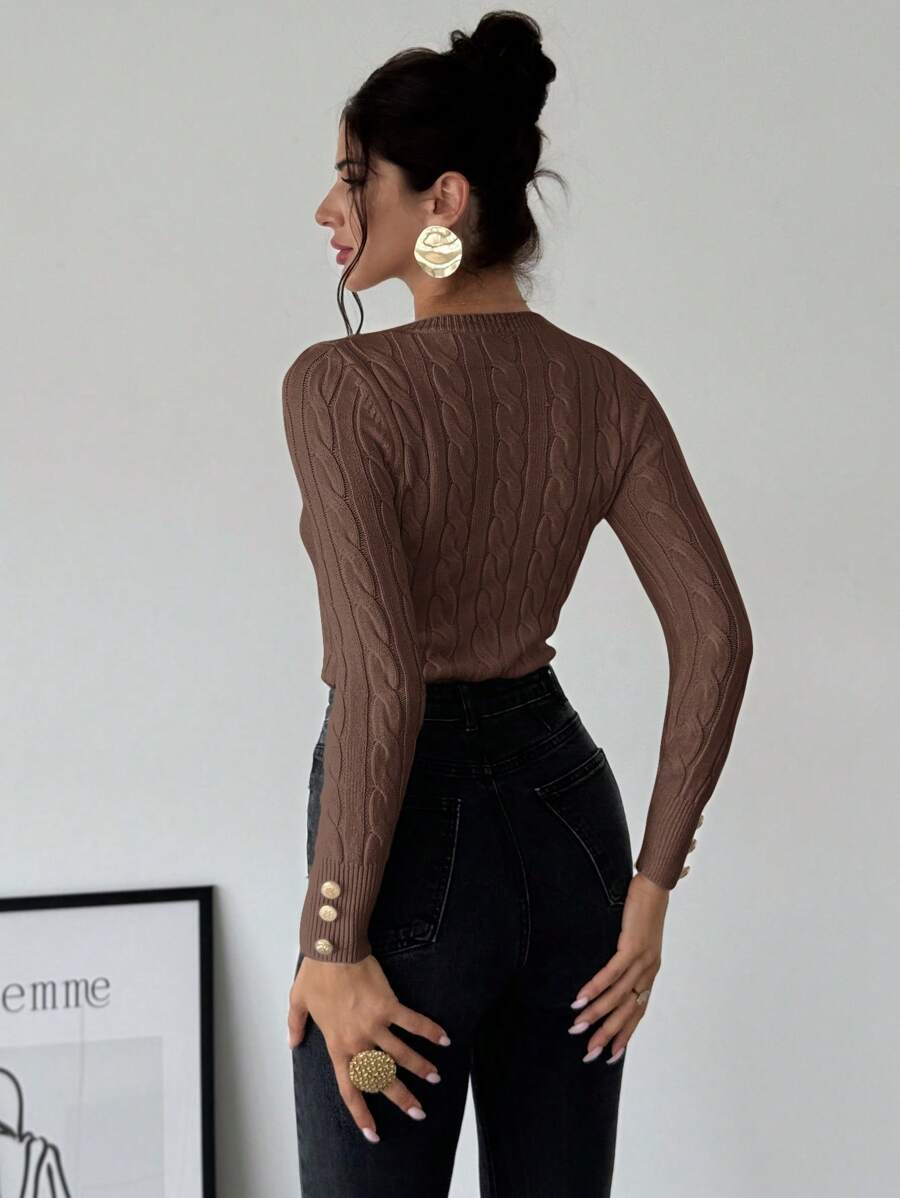 Firerie Women's Elegant Basic White Cable Knit Sweater,Autumn Brunch Crew Neck Long Sleeve Pullover,College Style Slim Fit Viscose Top,Business Casual Office