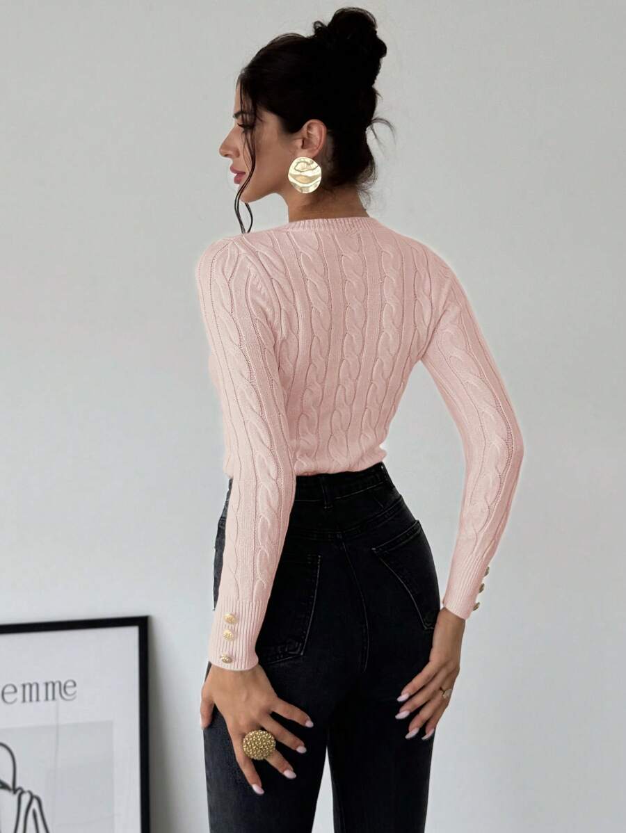 Firerie Women's Elegant Basic White Cable Knit Sweater,Autumn Brunch Crew Neck Long Sleeve Pullover,College Style Slim Fit Viscose Top,Business Casual Office