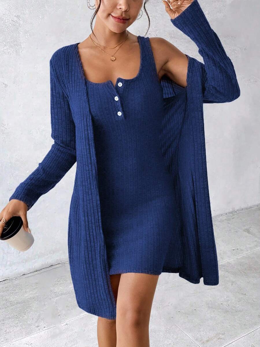 SHEIN Women's Sexy 2 Pieces Blue Dress, Autumn/Winter