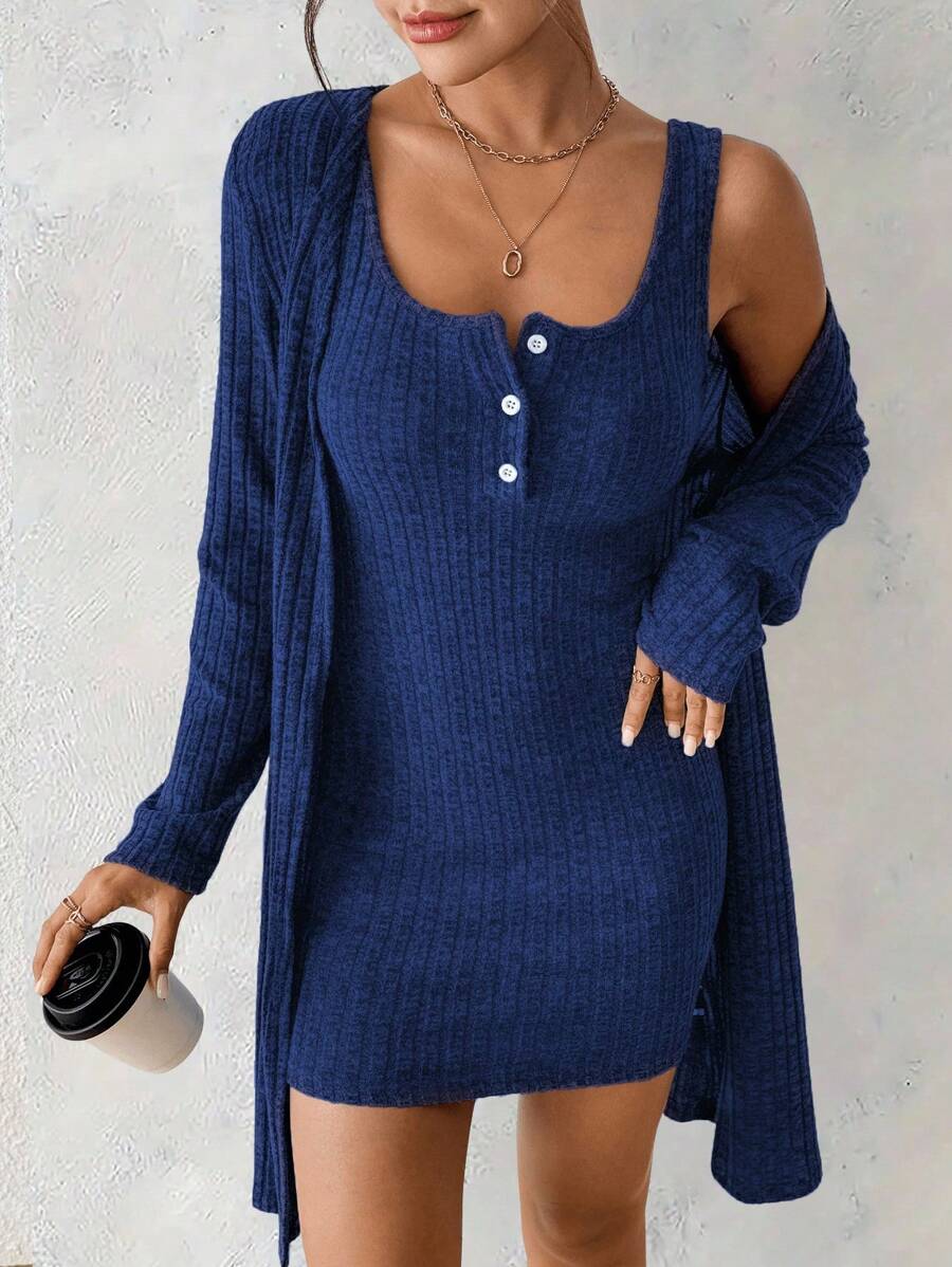 SHEIN Women's Sexy 2 Pieces Blue Dress, Autumn/Winter