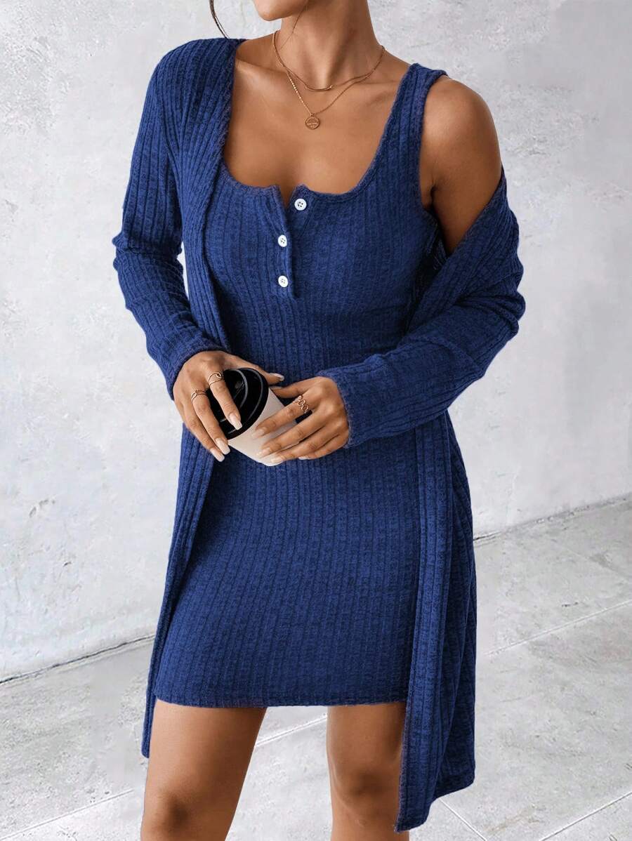 SHEIN Women's Sexy 2 Pieces Blue Dress, Autumn/Winter