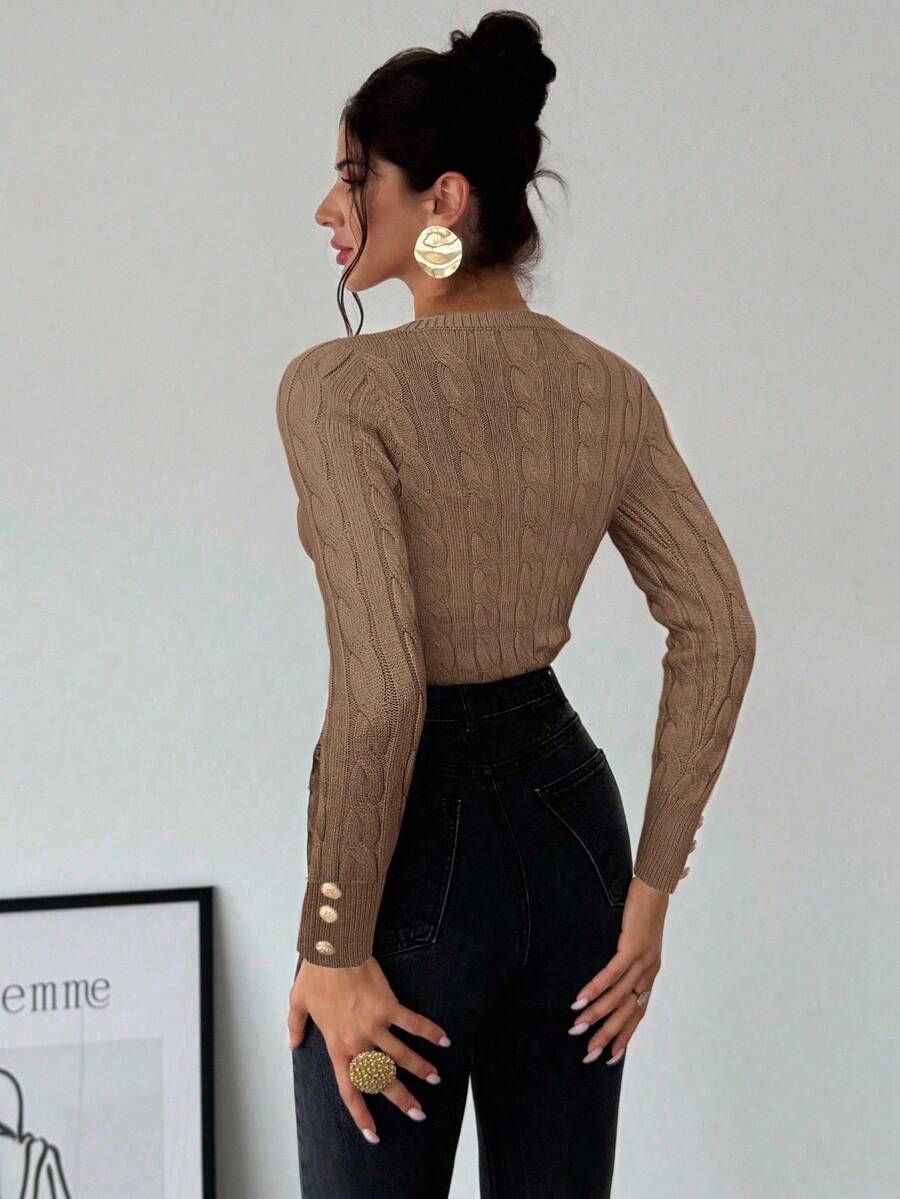 Firerie Women's Elegant Basic White Cable Knit Sweater,Autumn Brunch Crew Neck Long Sleeve Pullover,College Style Slim Fit Viscose Top,Business Casual Office