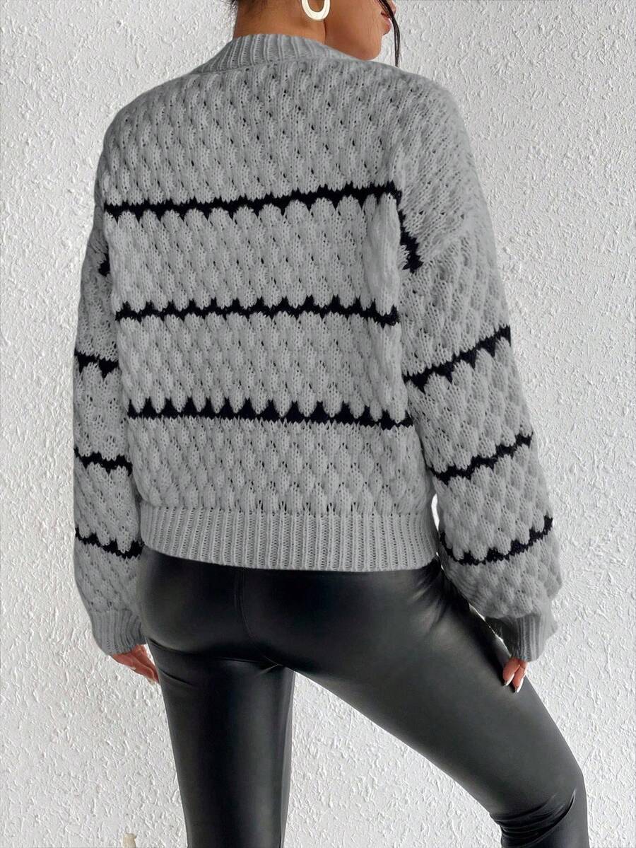SHEIN Unity Striped Pattern Drop Shoulder Sweater,Long Sleeve Tops Knit Pullover Fall Winter Sweater