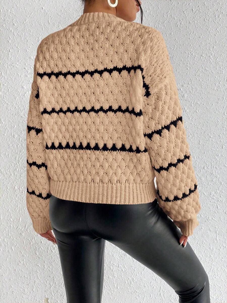 SHEIN Unity Striped Pattern Drop Shoulder Sweater,Long Sleeve Tops Knit Pullover Fall Winter Sweater