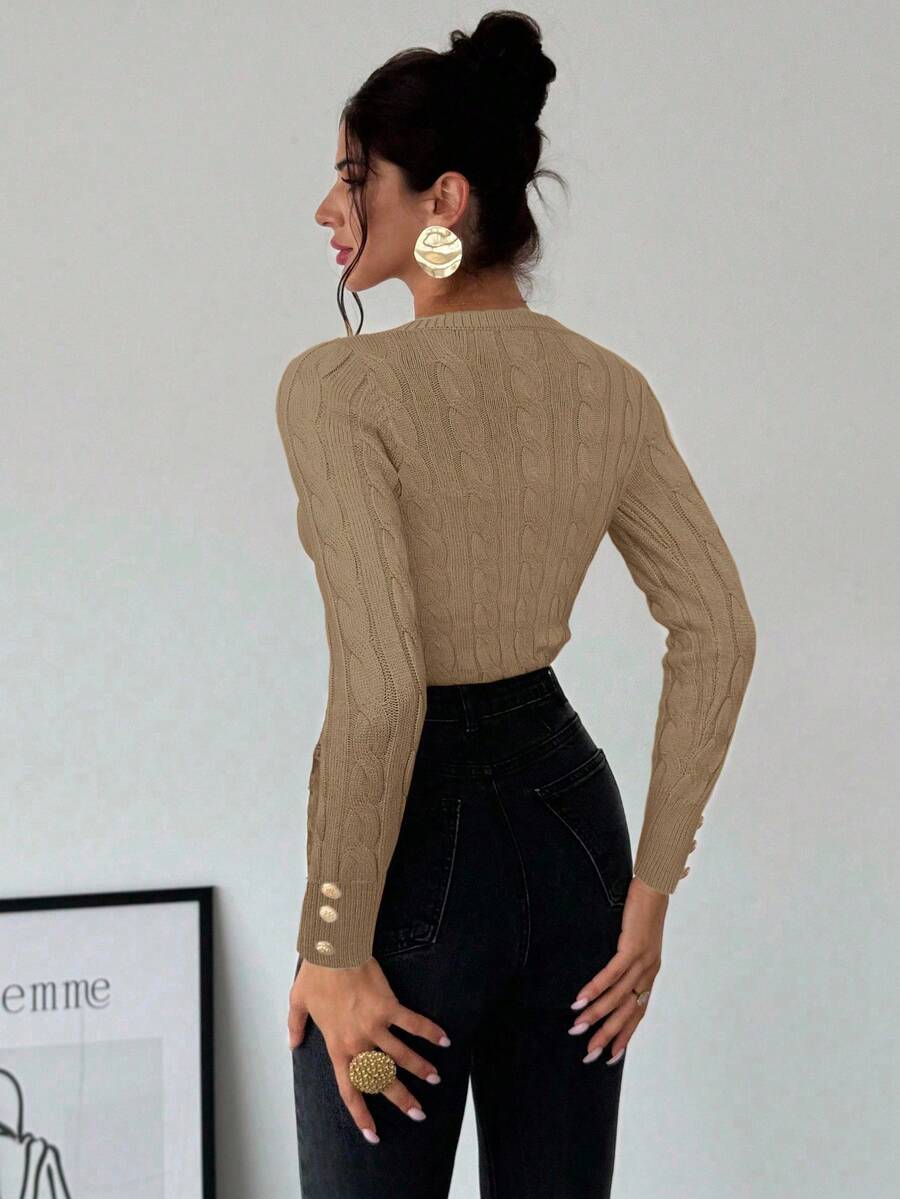 Firerie Women's Elegant Basic White Cable Knit Sweater,Autumn Brunch Crew Neck Long Sleeve Pullover,College Style Slim Fit Viscose Top,Business Casual Office
