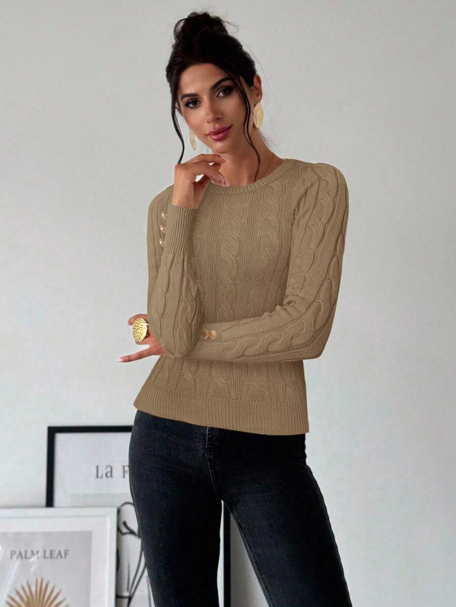 Firerie Women's Elegant Basic White Cable Knit Sweater,Autumn Brunch Crew Neck Long Sleeve Pullover,College Style Slim Fit Viscose Top,Business Casual Office