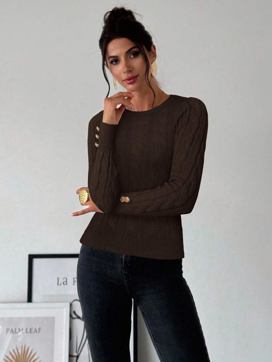 Firerie Women's Elegant Basic White Cable Knit Sweater,Autumn Brunch Crew Neck Long Sleeve Pullover,College Style Slim Fit Viscose Top,Business Casual Office