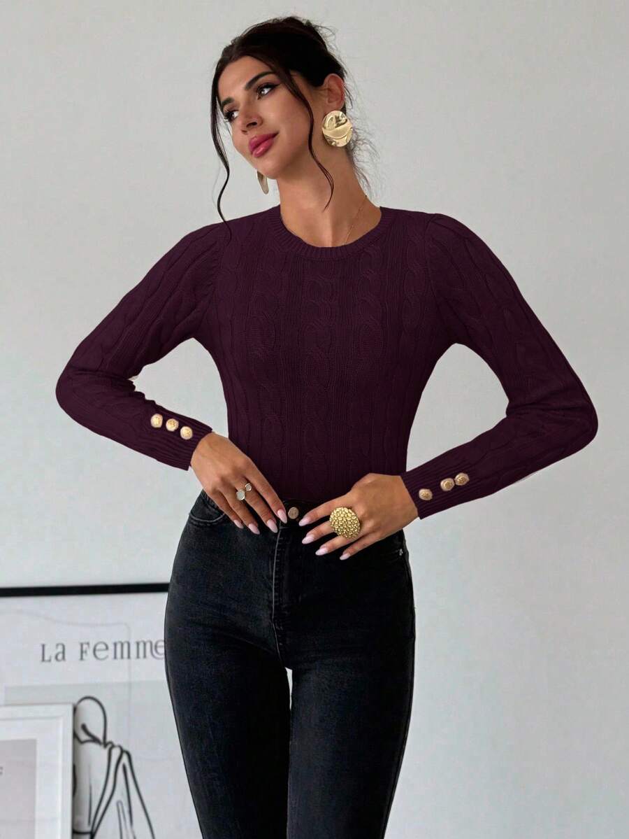 Firerie Women's Elegant Basic White Cable Knit Sweater,Autumn Brunch Crew Neck Long Sleeve Pullover,College Style Slim Fit Viscose Top,Business Casual Office