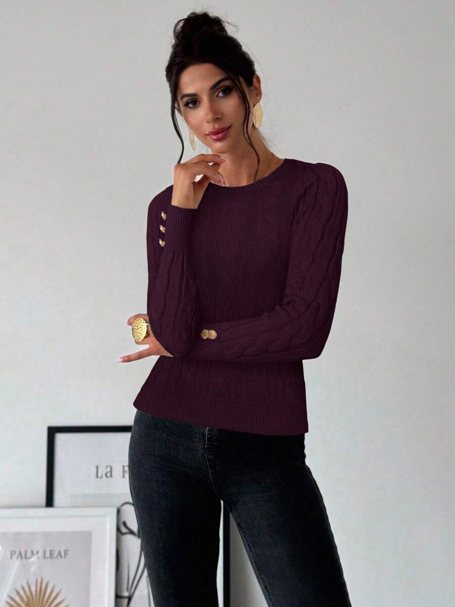 Firerie Women's Elegant Basic White Cable Knit Sweater,Autumn Brunch Crew Neck Long Sleeve Pullover,College Style Slim Fit Viscose Top,Business Casual Office