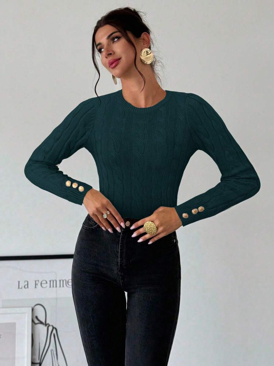 Firerie Women's Elegant Basic White Cable Knit Sweater,Autumn Brunch Crew Neck Long Sleeve Pullover,College Style Slim Fit Viscose Top,Business Casual Office