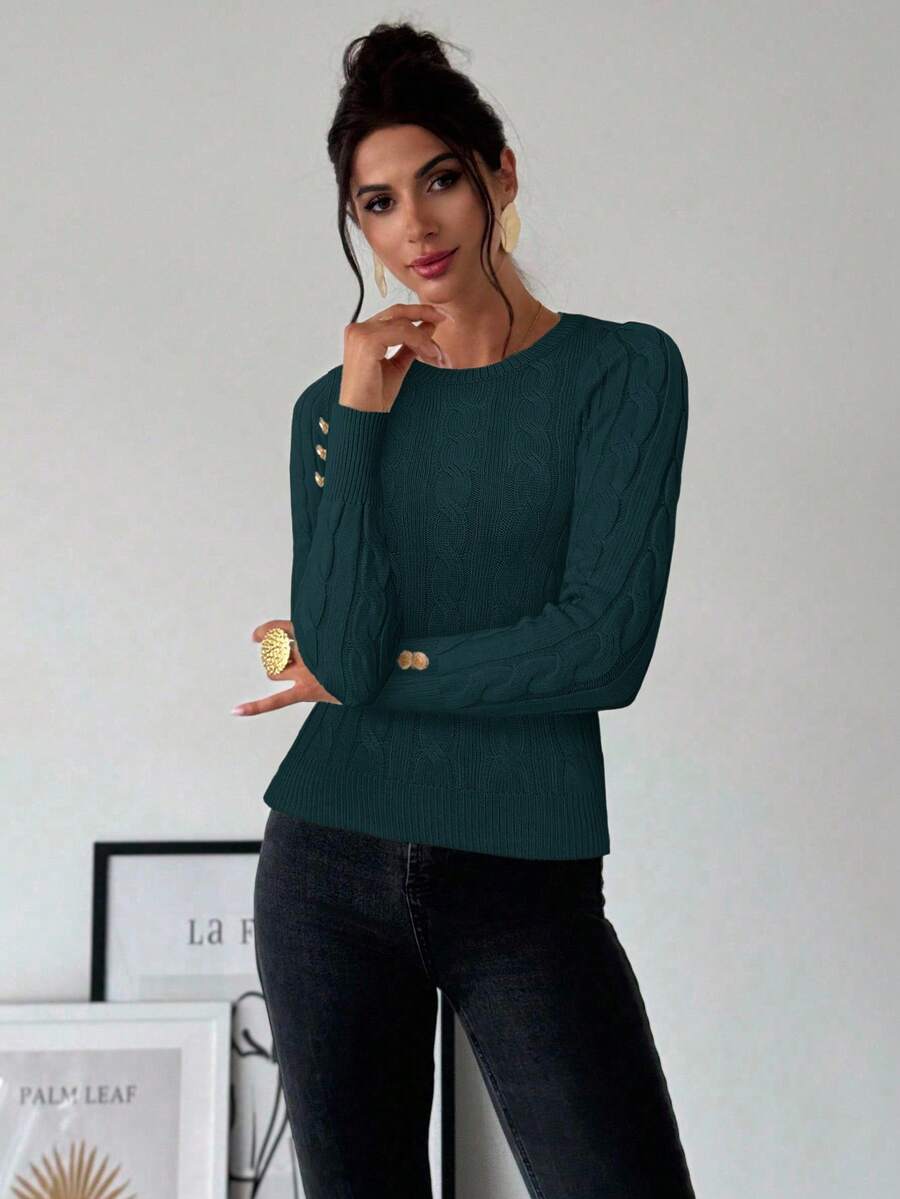 Firerie Women's Elegant Basic White Cable Knit Sweater,Autumn Brunch Crew Neck Long Sleeve Pullover,College Style Slim Fit Viscose Top,Business Casual Office