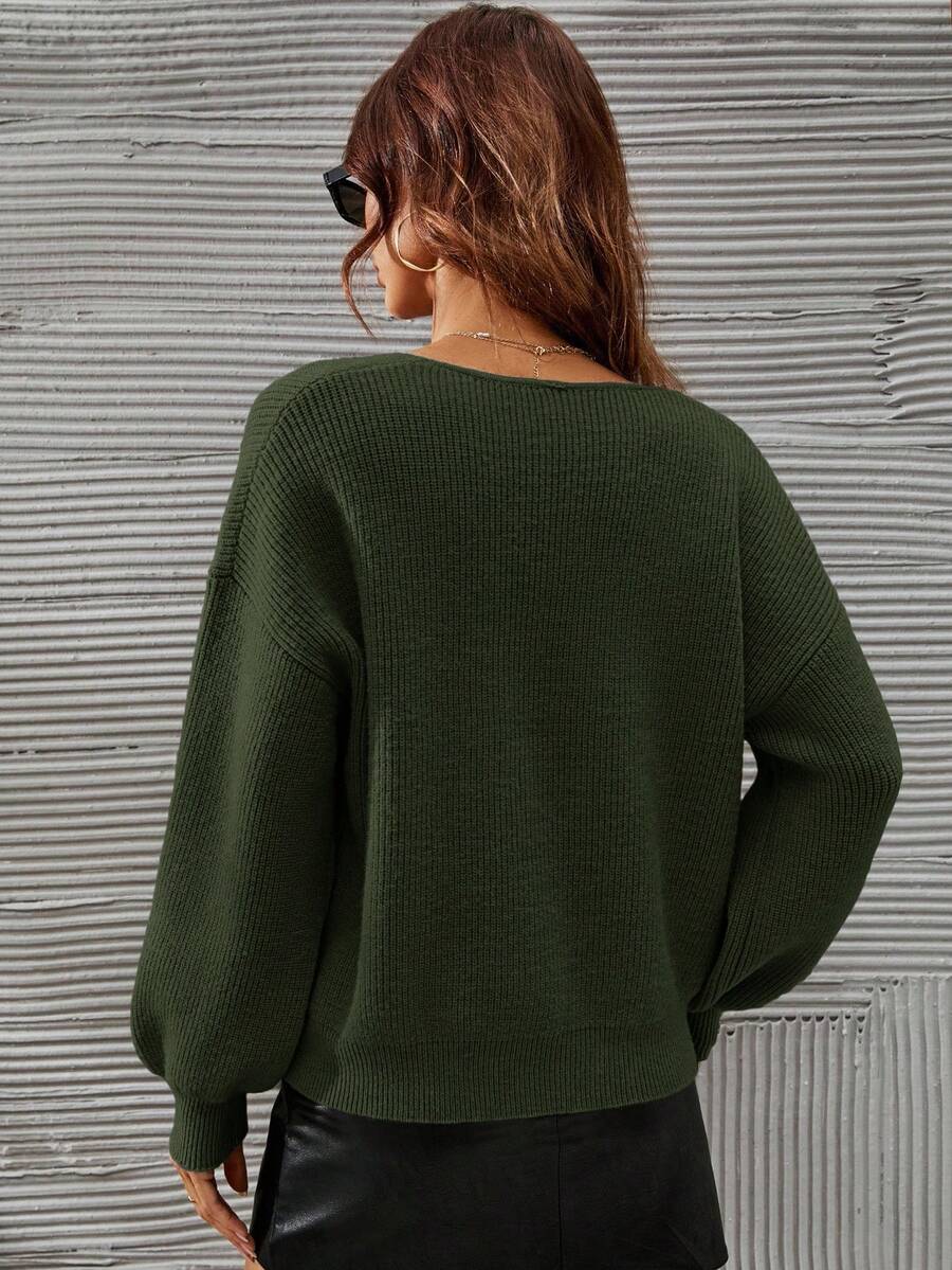 SHEIN Frenchy V-neck Drop Shoulder Jumper
