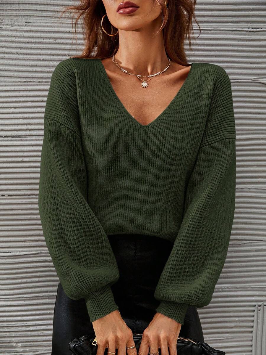 SHEIN Frenchy V-neck Drop Shoulder Jumper