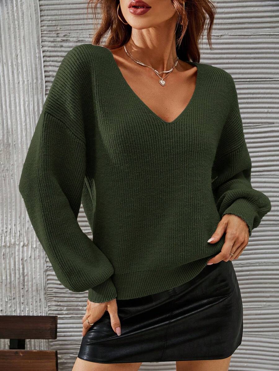 SHEIN Frenchy V-neck Drop Shoulder Jumper