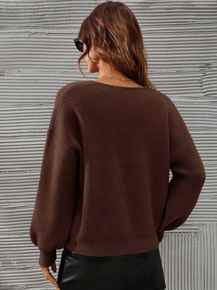 SHEIN Frenchy V-neck Drop Shoulder Jumper