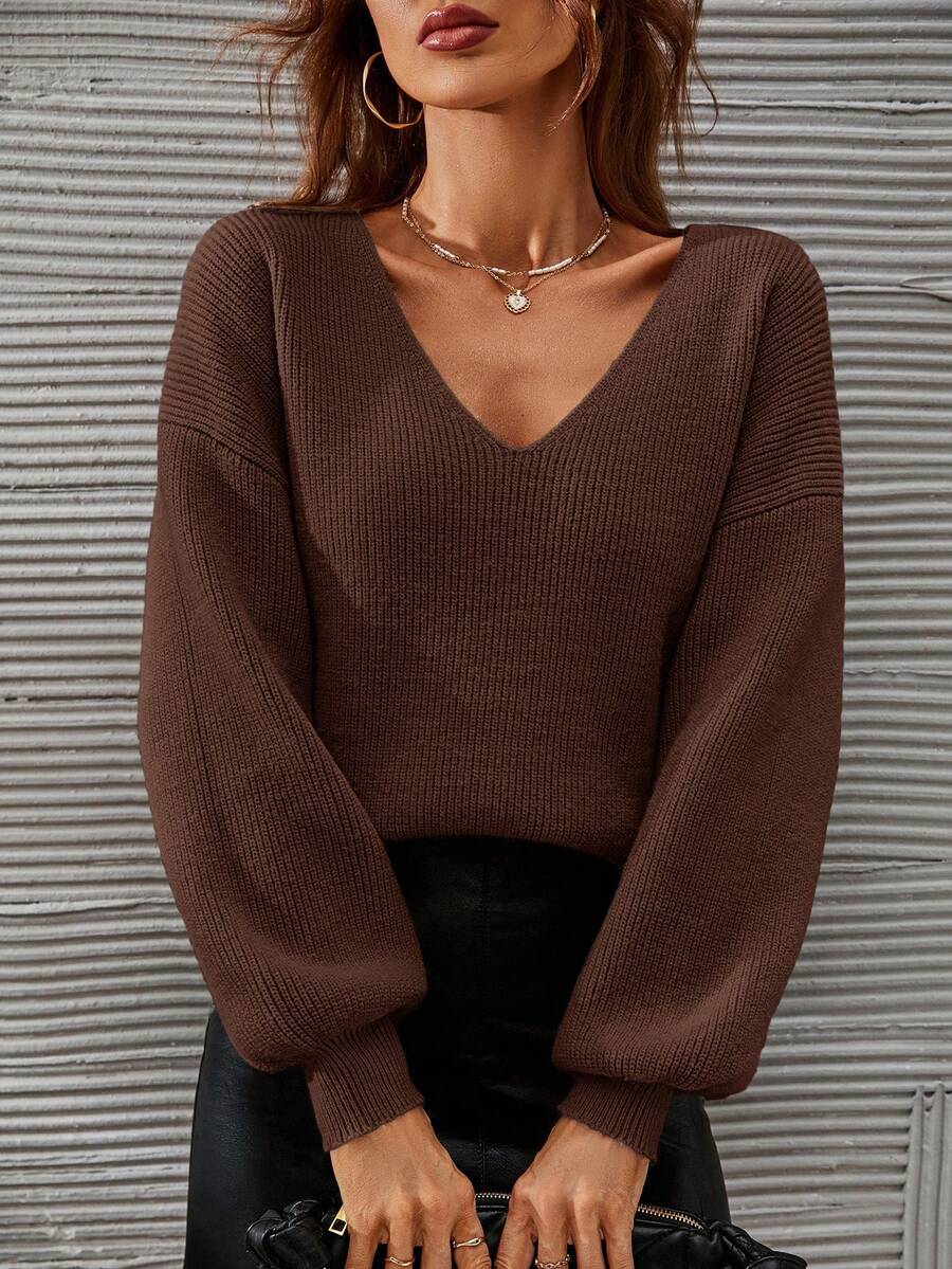 SHEIN Frenchy V-neck Drop Shoulder Jumper