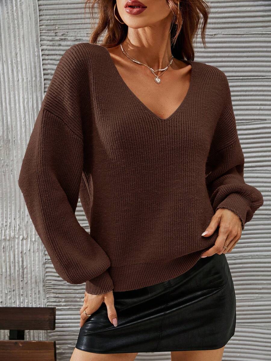 SHEIN Frenchy V-neck Drop Shoulder Jumper