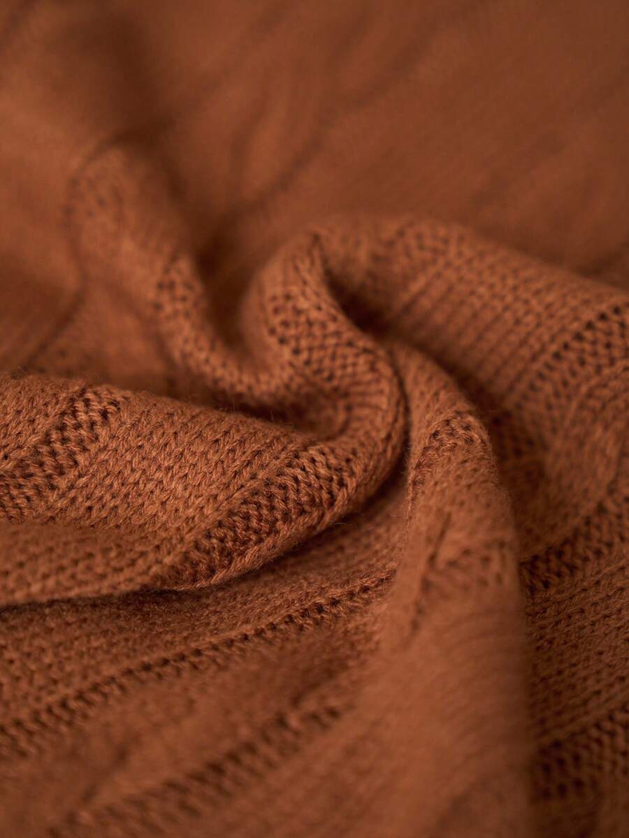 Sprig & Strand Striped Trim Cable Knit Drop Shoulder Sweater,Long Sleeve Tops Knit Pullover Fall Winter Sweater