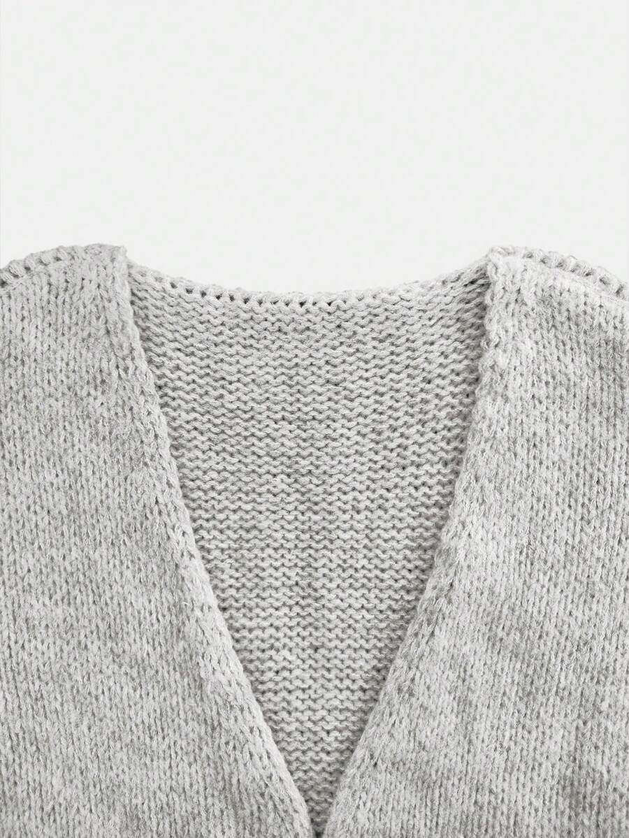 Women's Loose Solid Color Sweater, Casual Autumn/Winter Knit Top, Lantern Sleeve Design, Medium Thickness Fabric, Comfortable To Wear