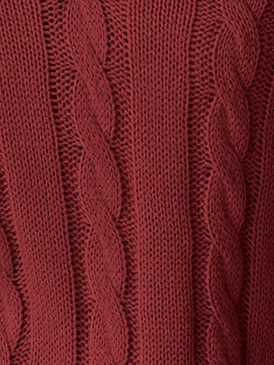 Sprig & Strand Striped Trim Cable Knit Drop Shoulder Sweater,Long Sleeve Tops Knit Pullover Fall Winter Sweater